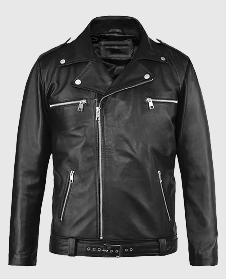 Negan Walking Dead Black Biker Leather Jacket for Men - back view