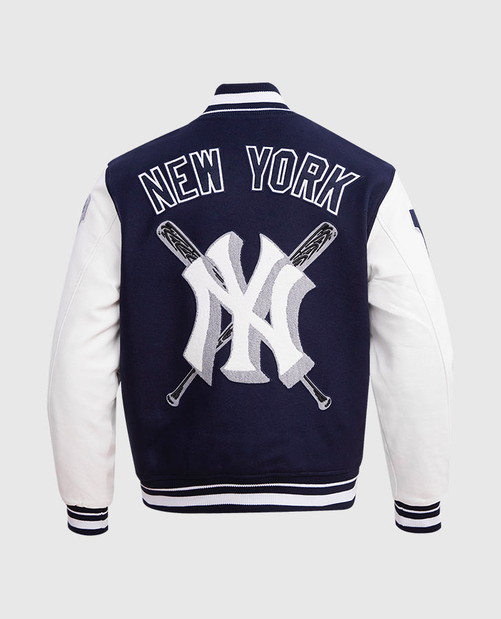 MLB New York Yankees Men's Blue Varsity Leather Jacket - back view