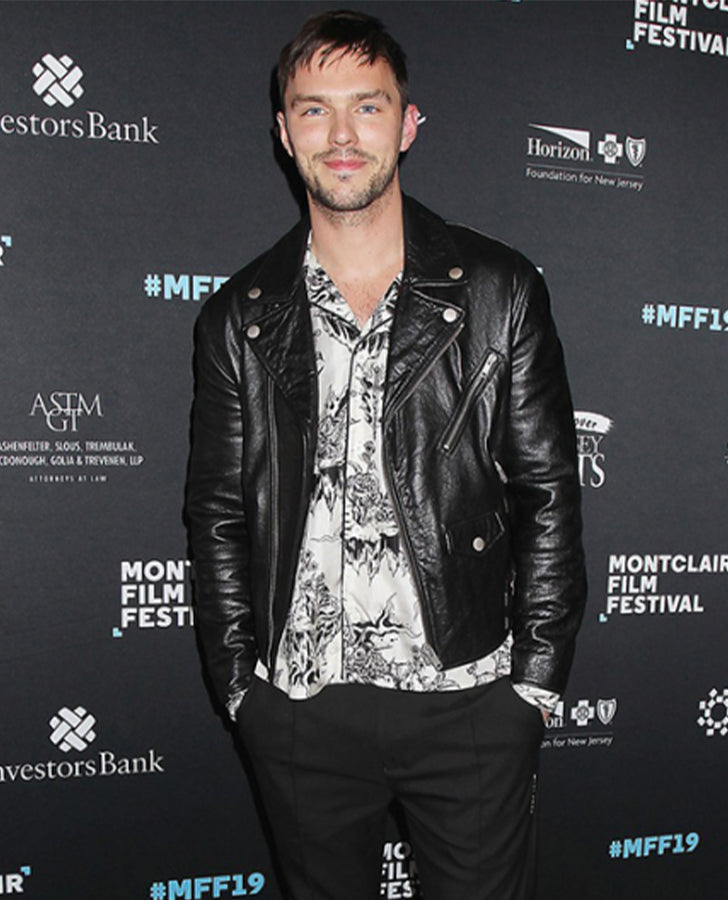 Nicholas Hoult Black Biker Leather Jacket for Men – Custom Fit - front view