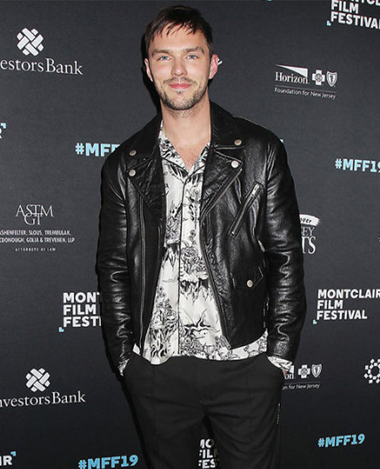 Nicholas Hoult Black Biker Leather Jacket for Men – Custom Fit - front view