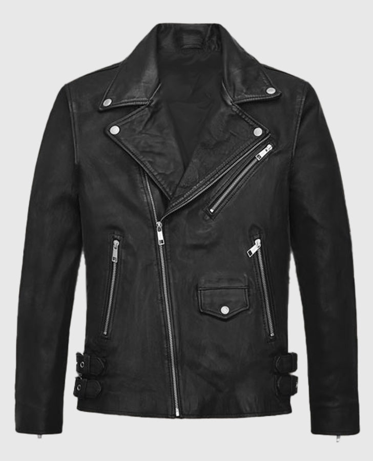 Nicholas Hoult Black Biker Leather Jacket for Men – Custom Fit - back view