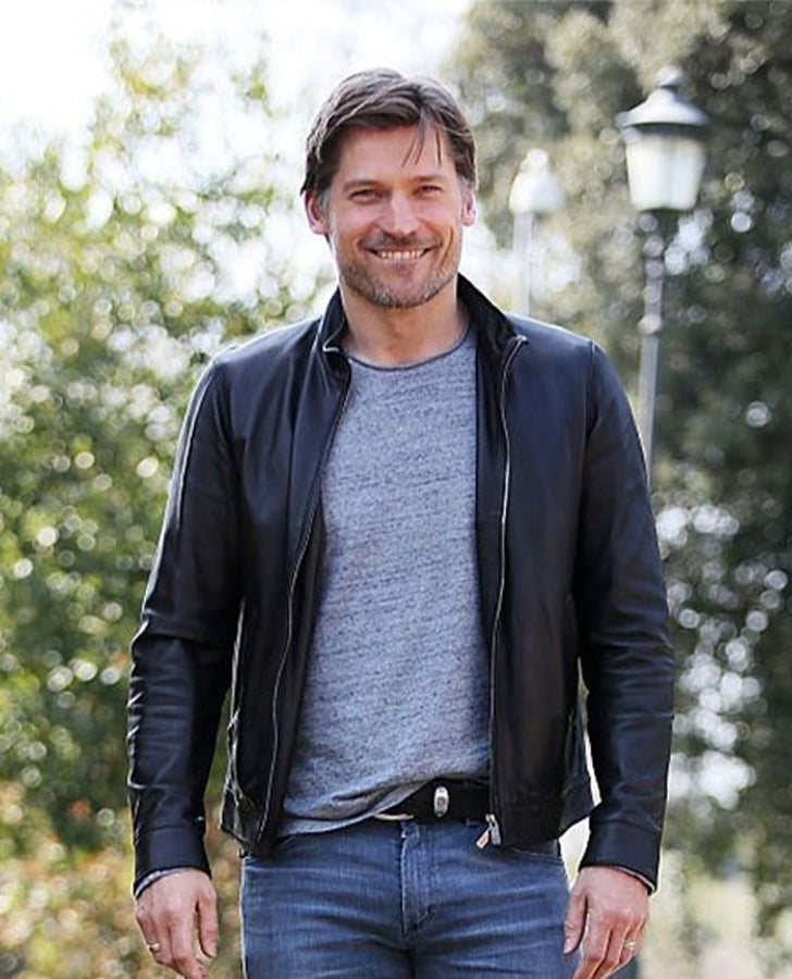 Nikolaj Coster Waldau Black Leather Jacket for Men - front view