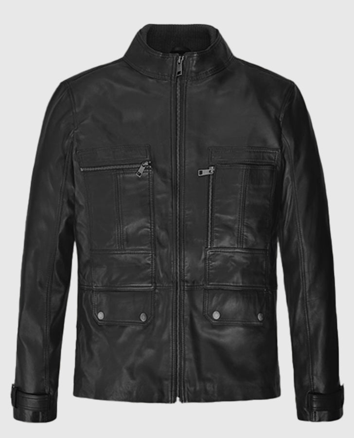Paul Wesley Vampire Diaries Black Leather Jacket for Men - back view