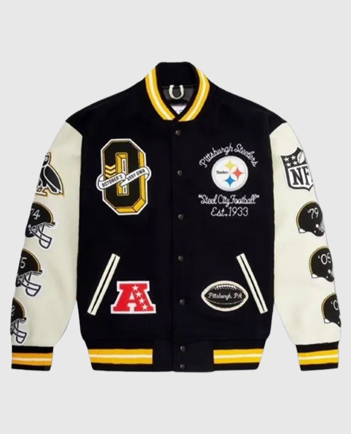Pittsburgh Steelers Black and White Letterman Jacket - view 1