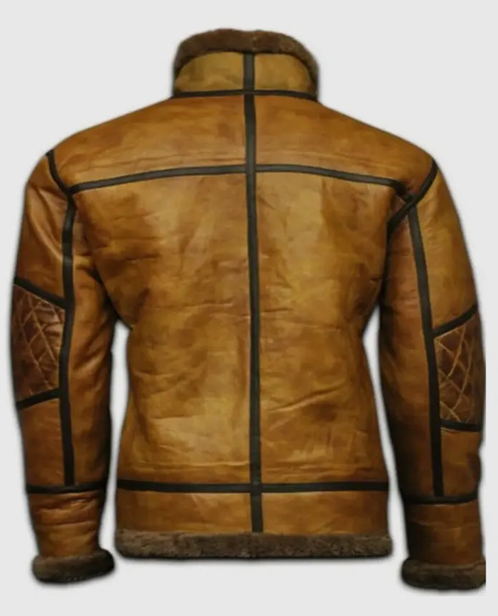 Men's RAF B10 Distressed Brown Aviator Leather Jacket - back view