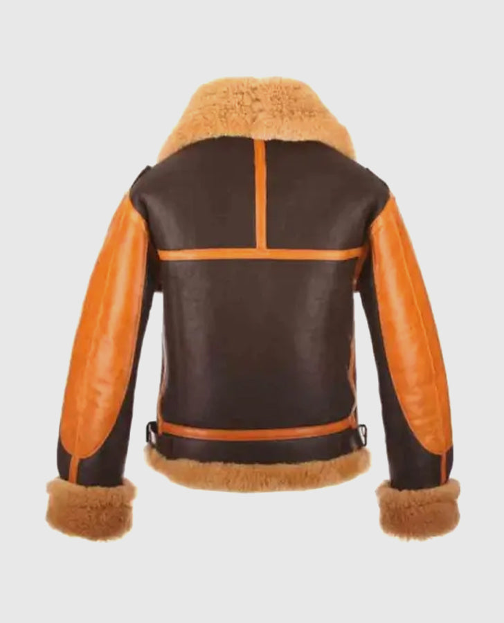 Men's RAF B3 Aviator Brown Shearling Leather Jacket - back view