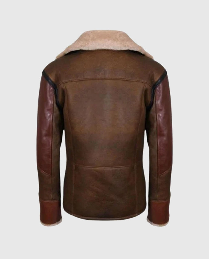 Men's RAF B3 Aviator Flying Brown Bomber Leather Jacket - back view