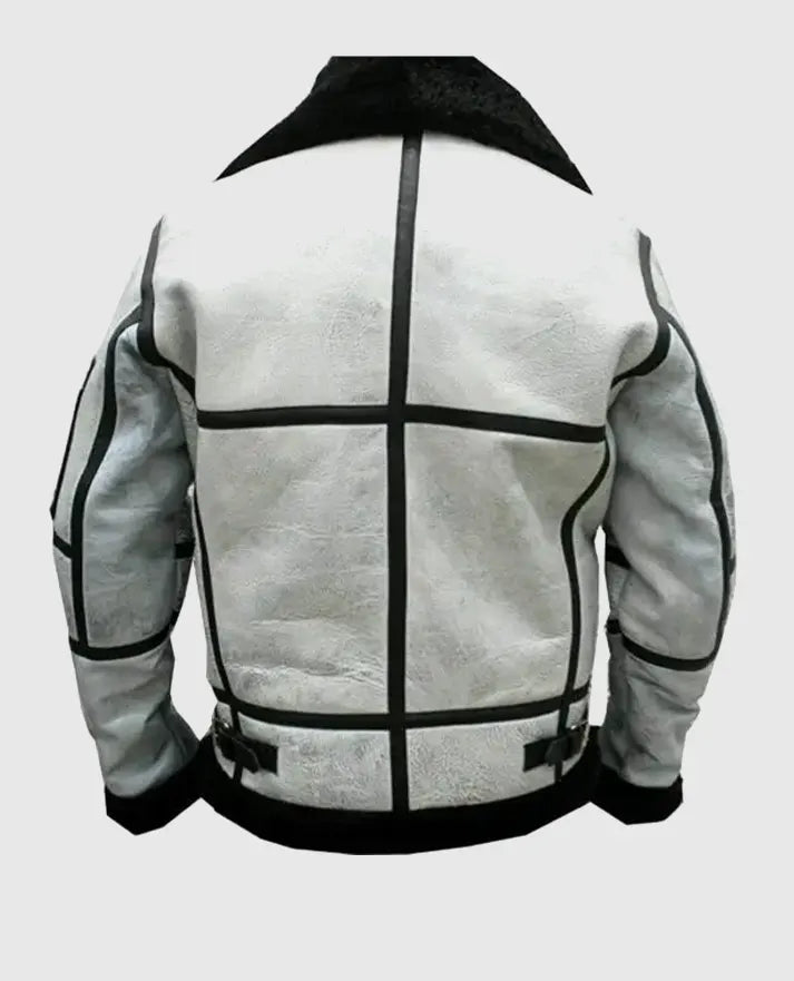 Men's RAF B3 White Bomber Flight Aviator Leather Jacket - back view