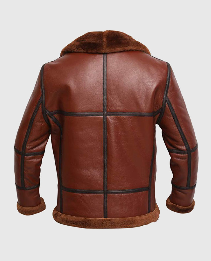 Men's RAF British Brown Shearling Aviator Leather Jacket - back view