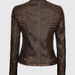Women's Rachel Dark Brown Rub-off Cafe Racer Leather Jacket - back view