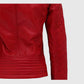 Women's Red Quilted Biker Leather Jacket | Genuine Leather - collar and zip close-up