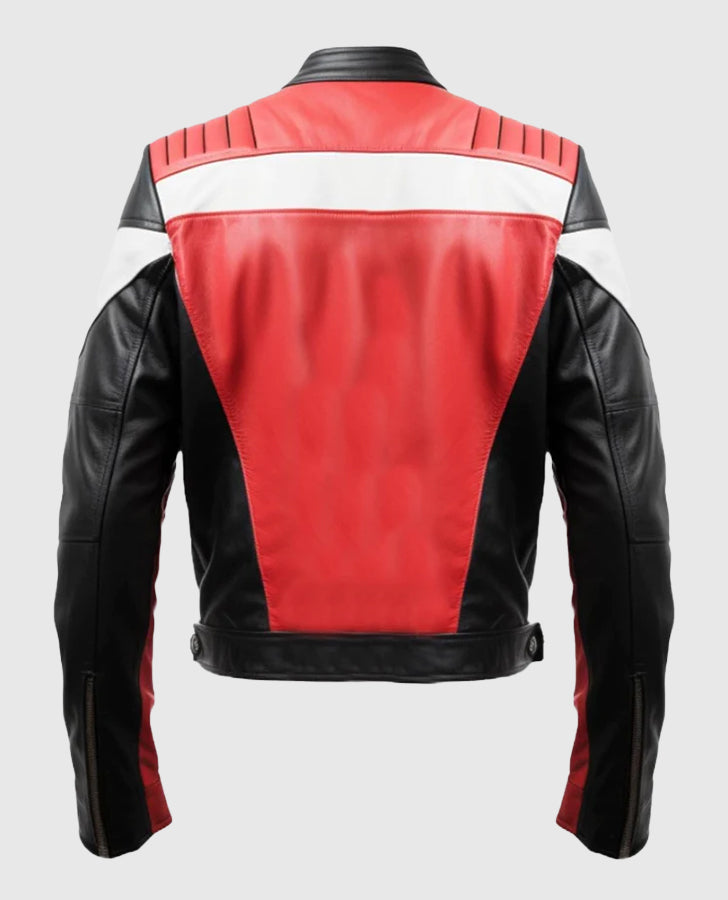 Men's Red & Black Faux Leather Jacket – Premium Outerwear - back view