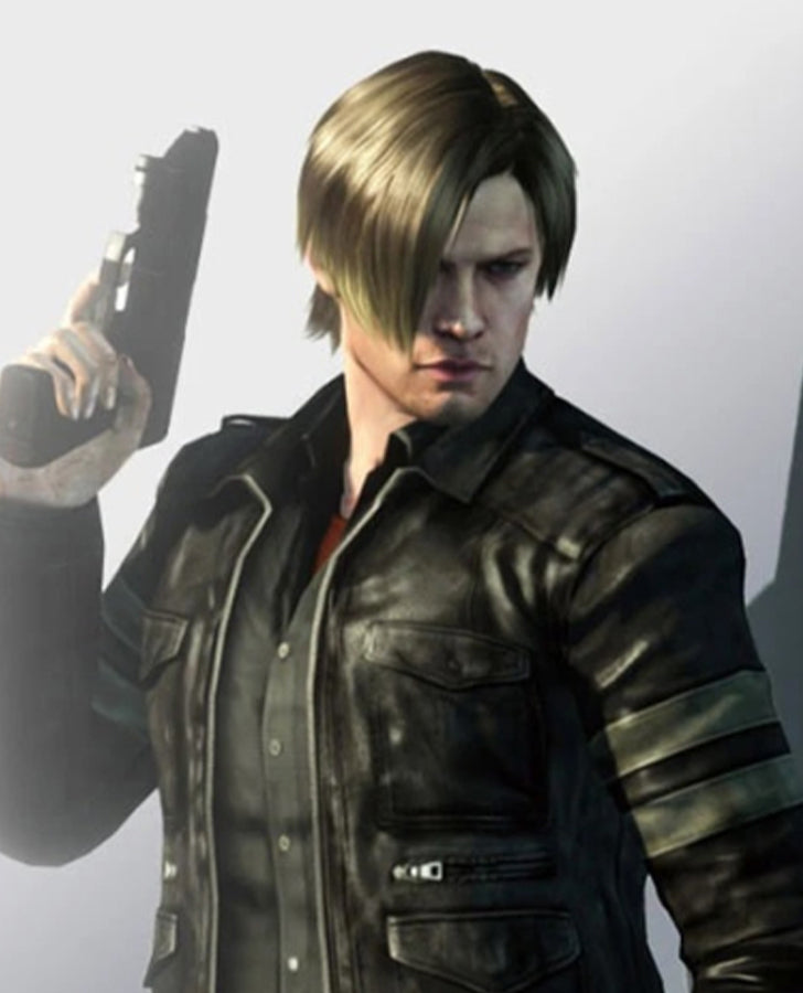 Resident Evil 6 Leon Kennedy Black Leather Jacket for Men - front view