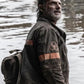 Rick Grimes CRM Brown Suede Jacket for Men | Genuine Leather - collar and zip close-up