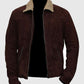 Walking Dead Rick Grimes Andrew Lincoln Brown Leather Suede Jacket - collar and zip close-up