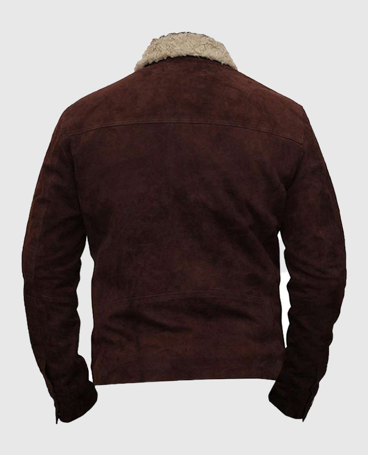 Walking Dead Rick Grimes Andrew Lincoln Brown Leather Suede Jacket - side angle view