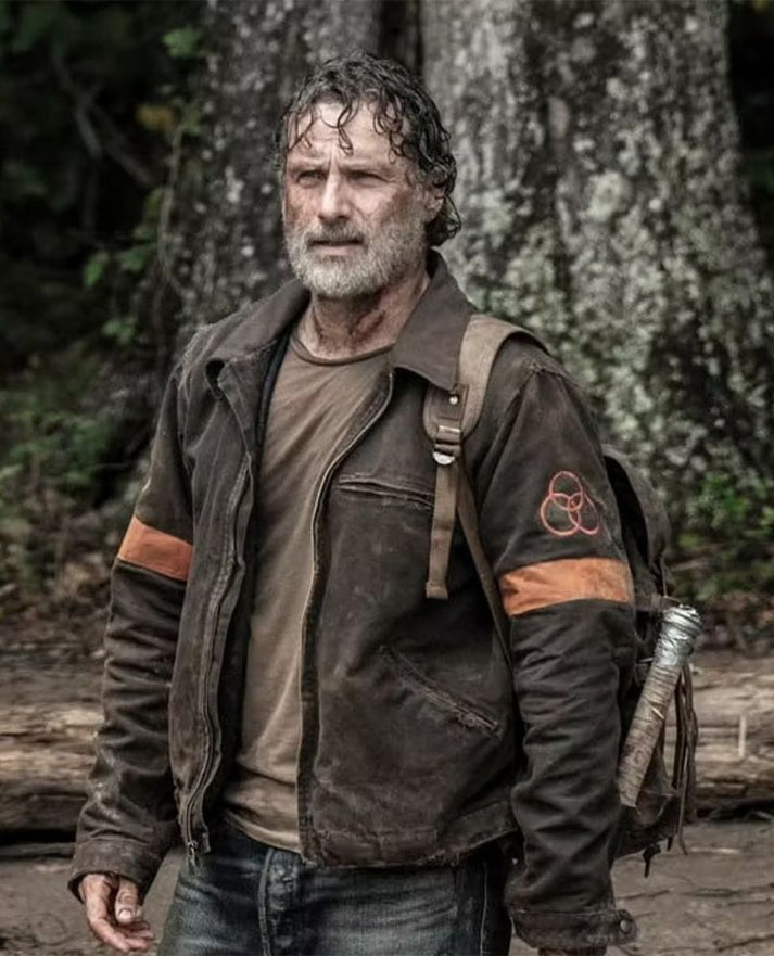 Rick Grimes CRM Brown Suede Jacket for Men | Genuine Leather - front view