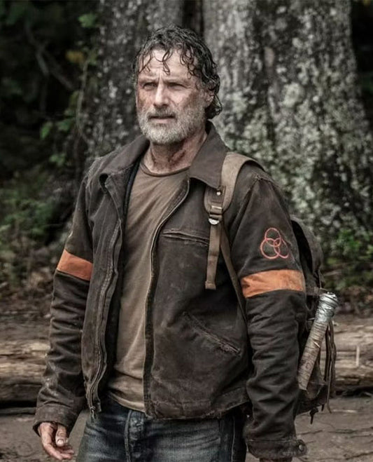 Rick Grimes CRM Brown Suede Jacket for Men | Genuine Leather - front view