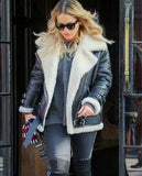 Rita Ora Black Leather Biker Jacket for Women – Custom Fit - front view