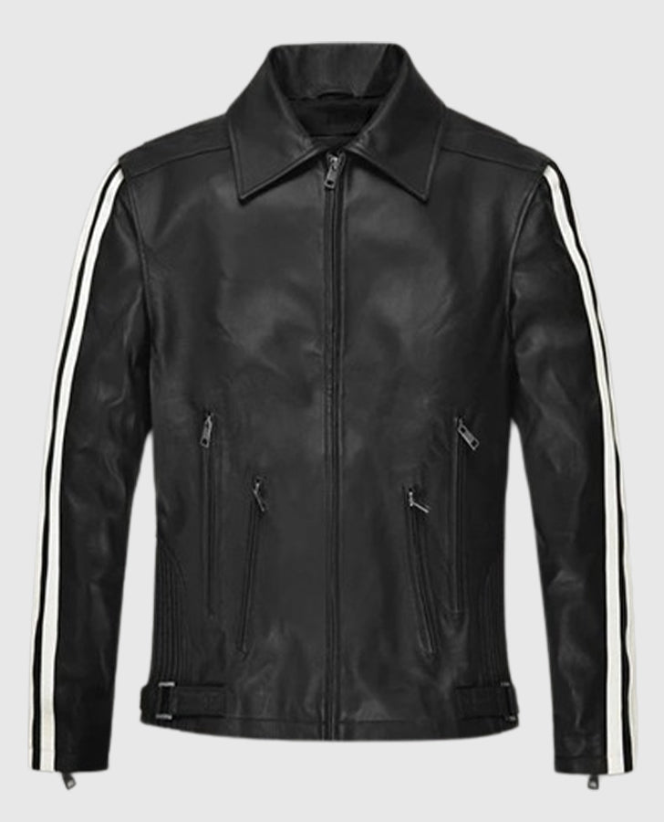 Robert Pattinson Vintage Black Leather Jacket for Men - back view
