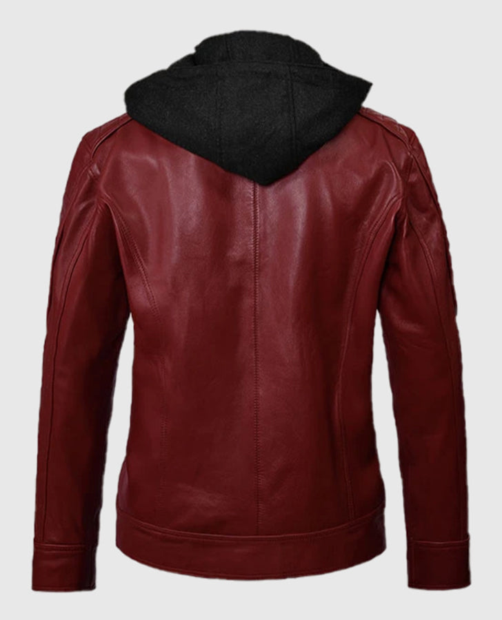 Men's Rodeo Red Hooded Leather Jacket – Custom Fit - back view