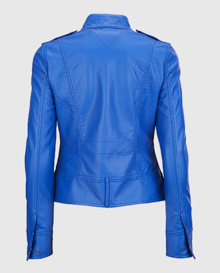Women's Royal Blue Leather Jacket – Custom Fit | Genuine Leather - back view