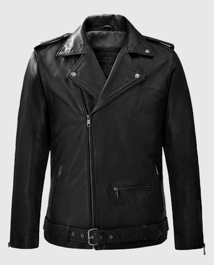 Rutland Black Riding Leather Biker Jacket for Men – Custom Fit - front view