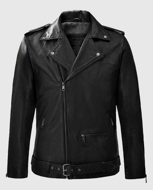 Rutland Black Riding Leather Biker Jacket for Men – Custom Fit - front view
