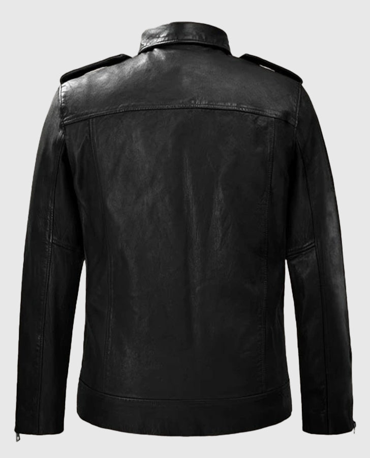 Rutland Black Riding Leather Biker Jacket for Men – Custom Fit - back view