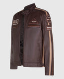 Men's Sizma Brown Cafe Racer Style Leather Jacket | Genuine Leather - front view
