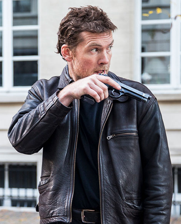 Sam Worthington Kidnapping Mr Heineken Brown Leather Jacket for Men - front view