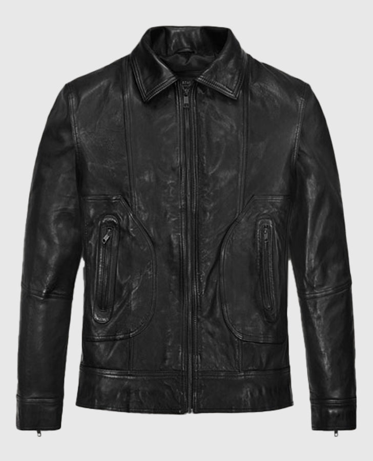 Sam Worthington Simulant Black Leather Jacket for Men - back view