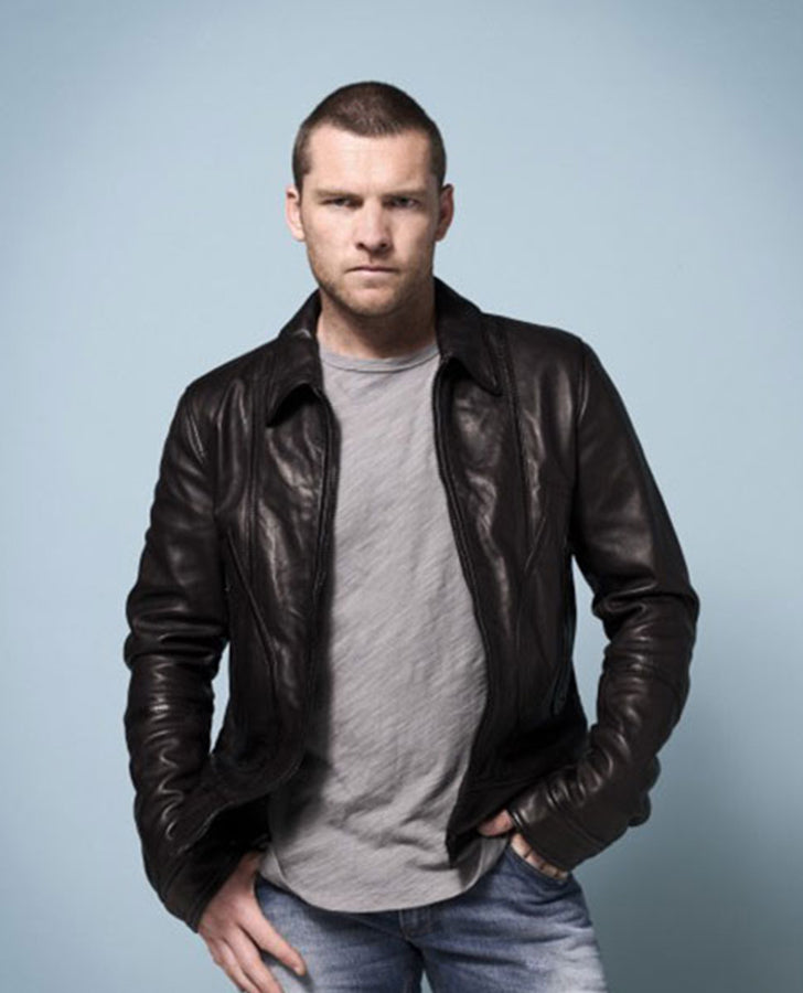 Sam Worthington Simulant Black Leather Jacket for Men - front view