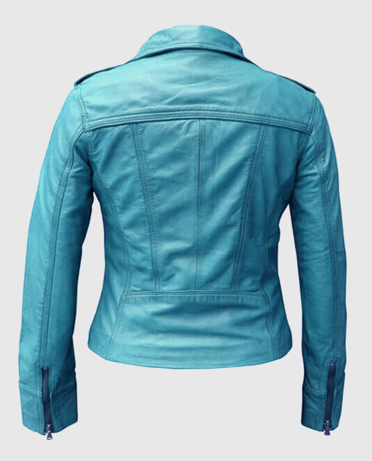Women's Sapphire Blue Leather Jacket – Custom Fit | Genuine Leather - back view