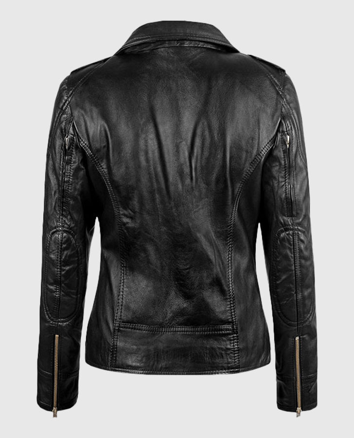 Sarah Connor Terminator Genisys Black Leather Biker Jacket for Women - back view