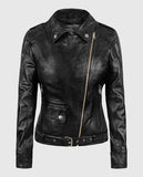 Sarah Connor Terminator Genisys Black Leather Biker Jacket for Women - front view