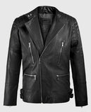 Shotgun Black Moto Leather Jacket for Men – Custom Fit - front view