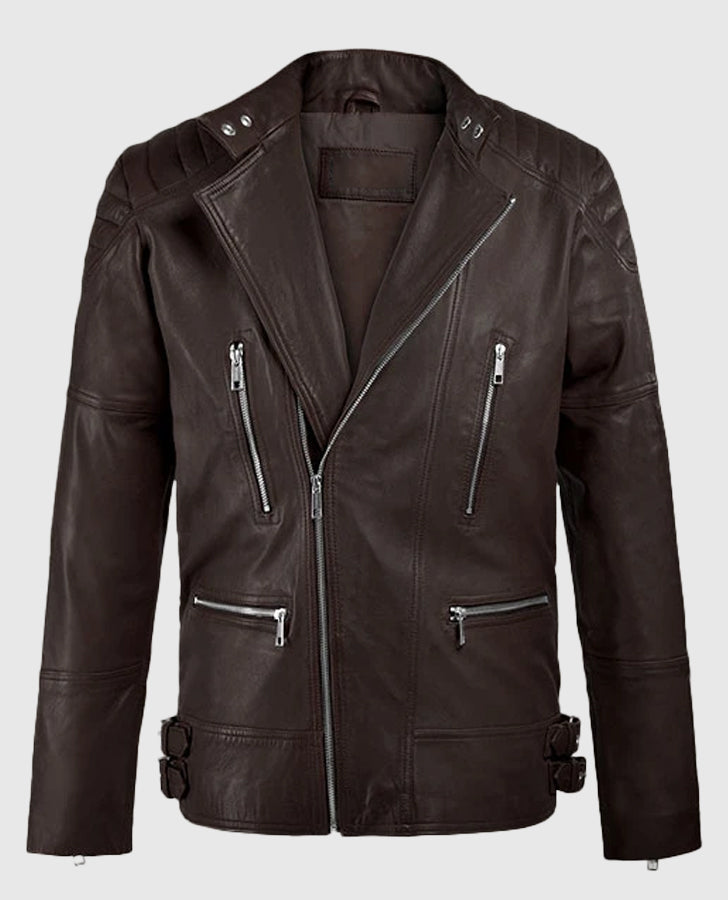 Shotgun Brown Moto Leather Jacket for Men – Custom Fit - front view