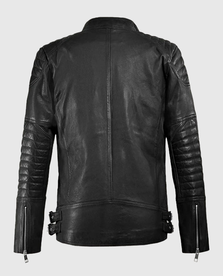 Shotgun Black Moto Leather Jacket for Men – Custom Fit - back view