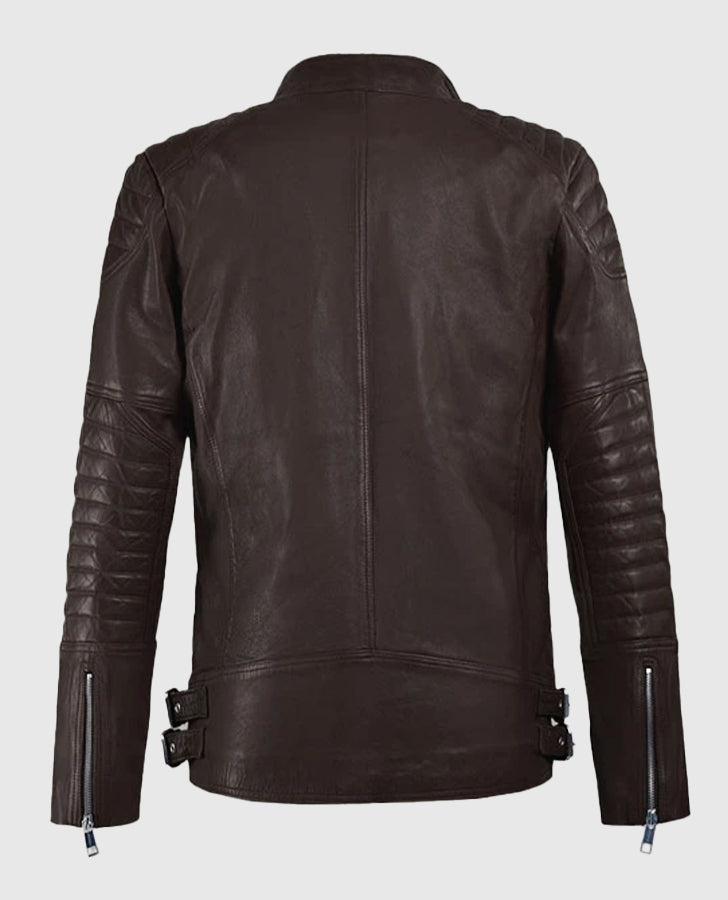 Shotgun Brown Moto Leather Jacket for Men – Custom Fit - back view