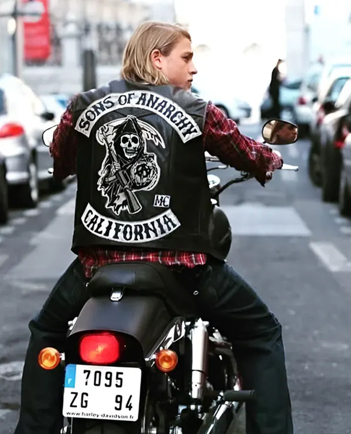 Sleeveless Sons of Anarchy Black Biker Leather Jacket for Men - front view