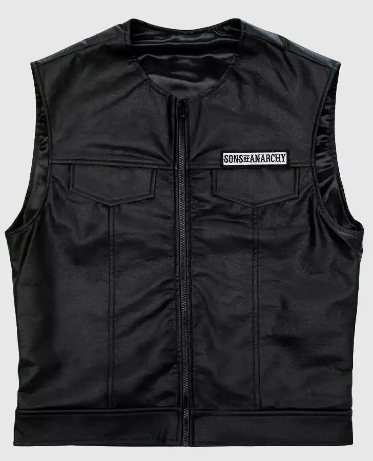 Sleeveless Sons of Anarchy Black Biker Leather Jacket for Men - back view