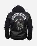 Sons of Anarchy Black Leather Hooded Jacket with Hoodie for Men - front view
