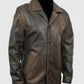 Supernatural Dean Winchester Distressed Brown Long Leather Jacket - collar and zip close-up