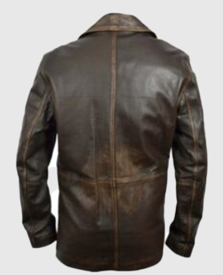Supernatural Dean Winchester Distressed Brown Long Leather Jacket - side angle view