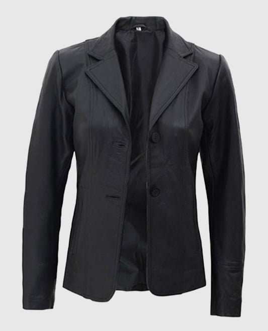 Women's Black Leather Blazer – Premium Outerwear – Custom Fit - side angle view
