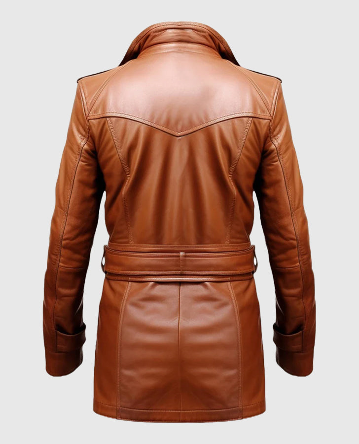 Men's Tan Brown Leather Coat | Genuine Leather – Premium Outerwear - back view