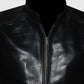 8 Ball Pool Billiard Cue 90's Retro Black Leather Jacket for Men - collar and zip close-up