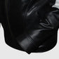 8 Ball Pool Billiard Cue 90's Retro Black Leather Jacket for Men - side angle view