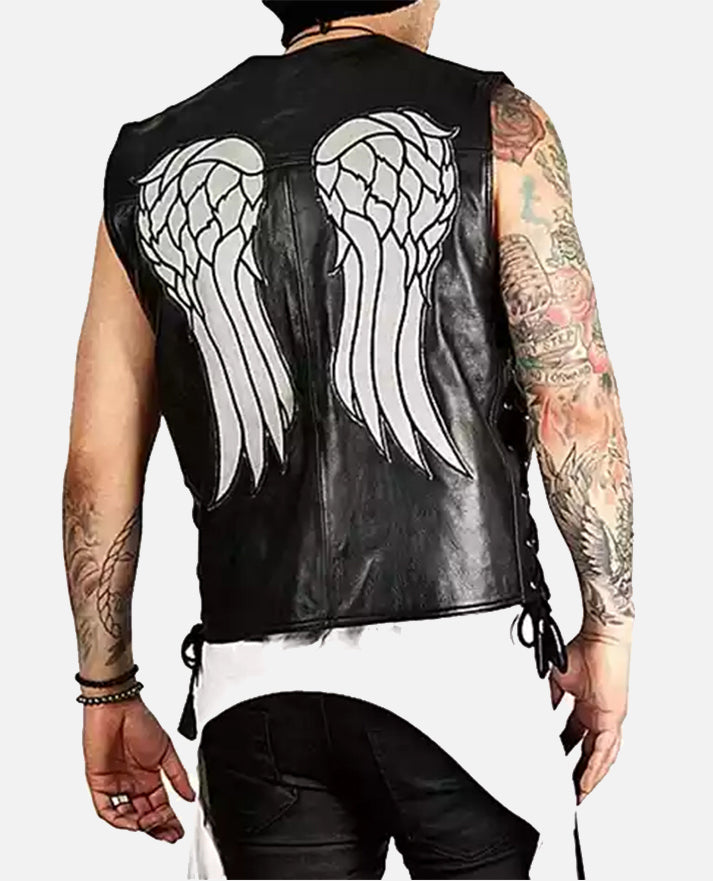 The Walking Dead Governor Daryl Black Leather Vest for Men - front view